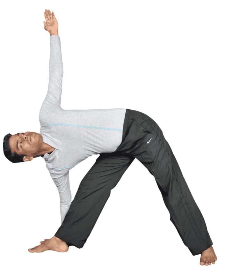 Trikoṇāsana (Triangle Pose) - Karuna Yoga Vidya Peetham Bangalore